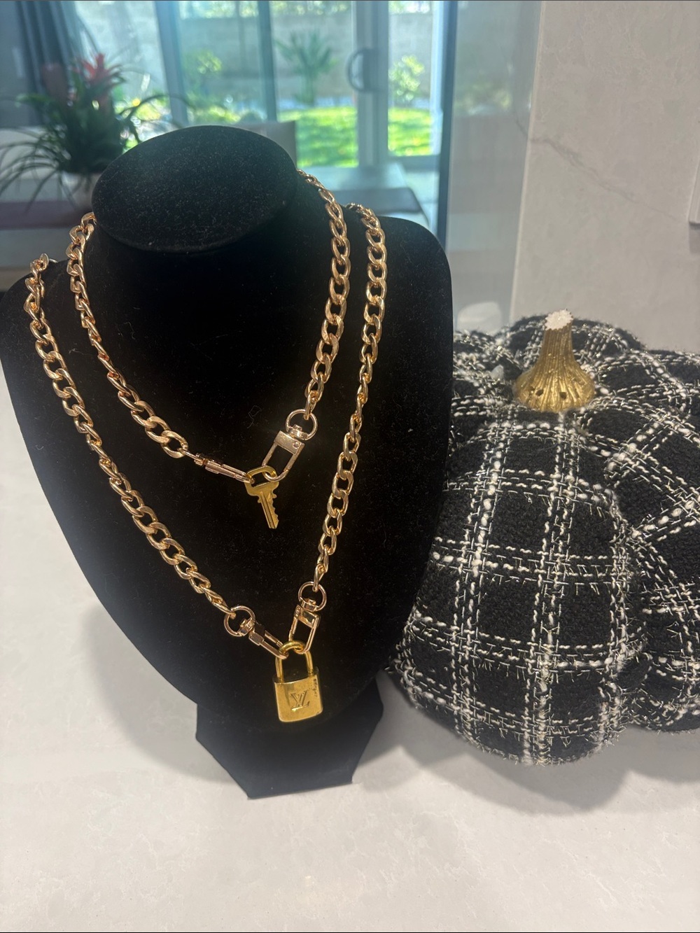 Louis Vuitton Gold-Tone Padlock & Key Layered Chain Necklace Set